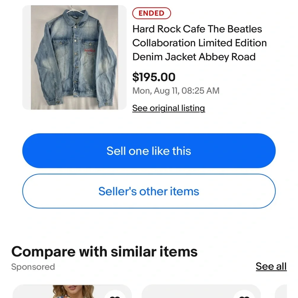 Limited Edition Beatles/Hard Rock Collaboration Jean Jacket